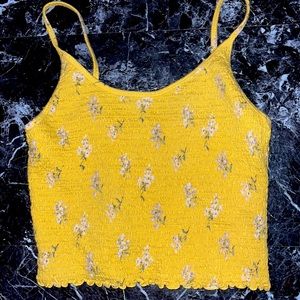 Yellow flower crunch up crop tank top